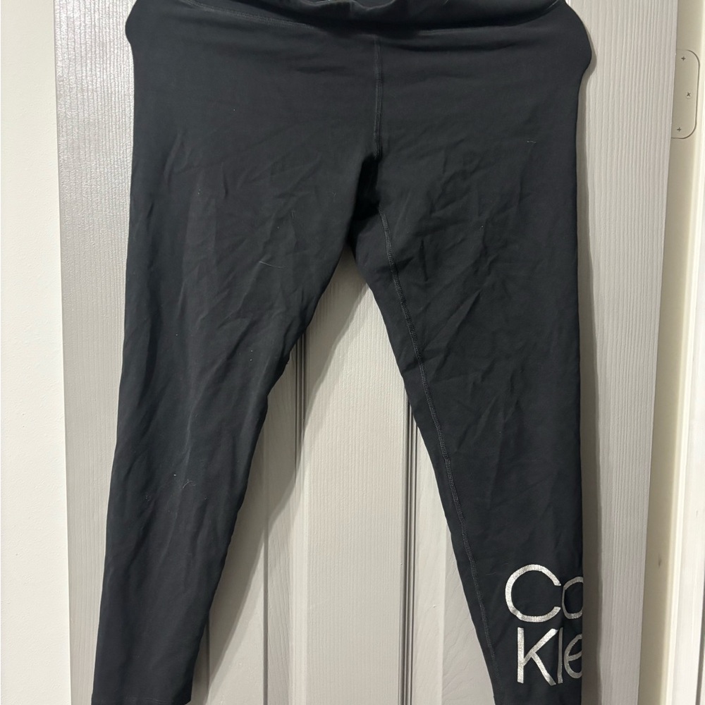 Calvin Klein Black Leggings with Silver Hem Logo